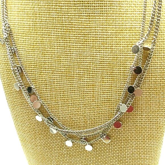 Designer Dainty Multi-Strand Chain Necklace Small Radial Disc Dangles Silver-ton - Picture 4 of 16